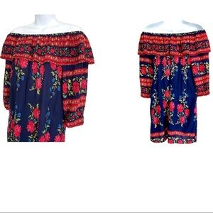 Bohemian Floral Rayon Blouse Top Medium Cottagecore Flowy Relaxed Fit Casual